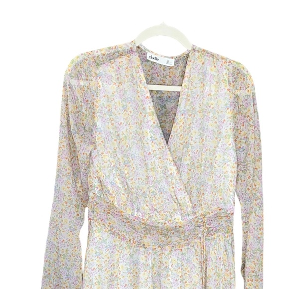 NEW Elodie Long Sleeve Drawstring Waist Dress Pink Yellow White M Lightweight - Picture 3 of 14